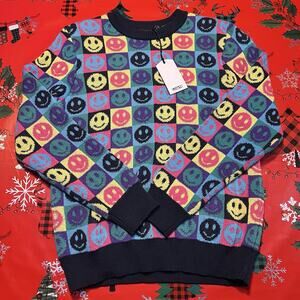 WESC Leon Pop Smiley Face Sweater Parisan Nights Sweden Unisex M/ L Multi